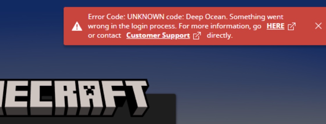 Minecraft Unknow Code Deep Ocean Error